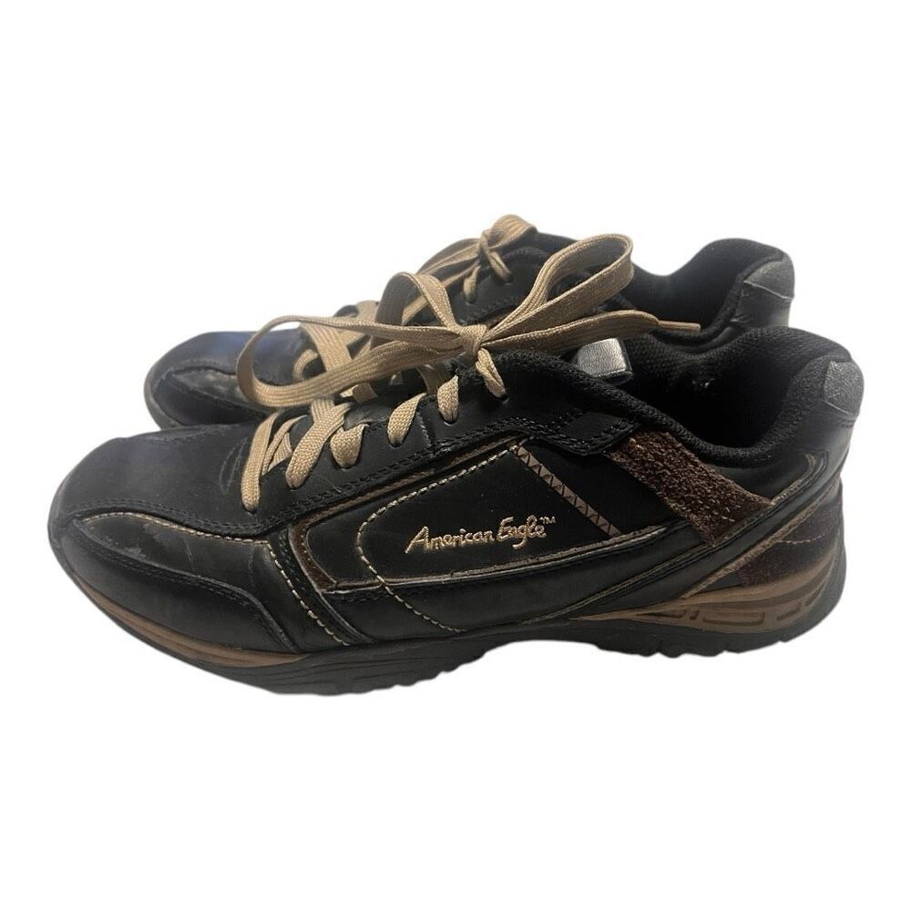 American Eagle Men's Size 10 Leather Panel Casual Sneakers Black Brown Gorpcore